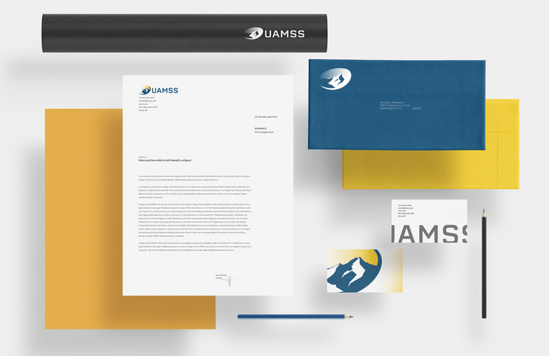 Logo work and branding mockups for a chapter of the Association of Medical Staff Services.